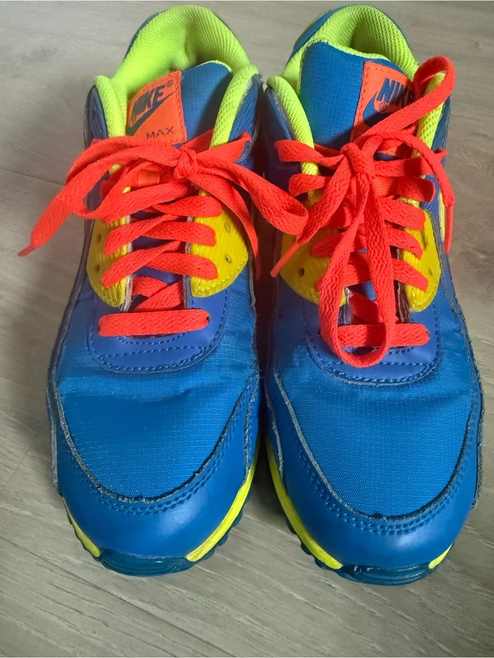 Nike Kids Sneakers - Bright Blue with Neon Yellow & Orange Accents 6.5 Y 8 women